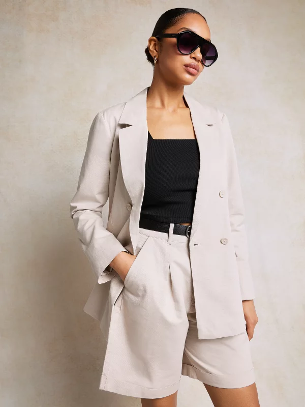 Szorty damskie luźne z dodatkiem lnu beżowe Maryliani 800