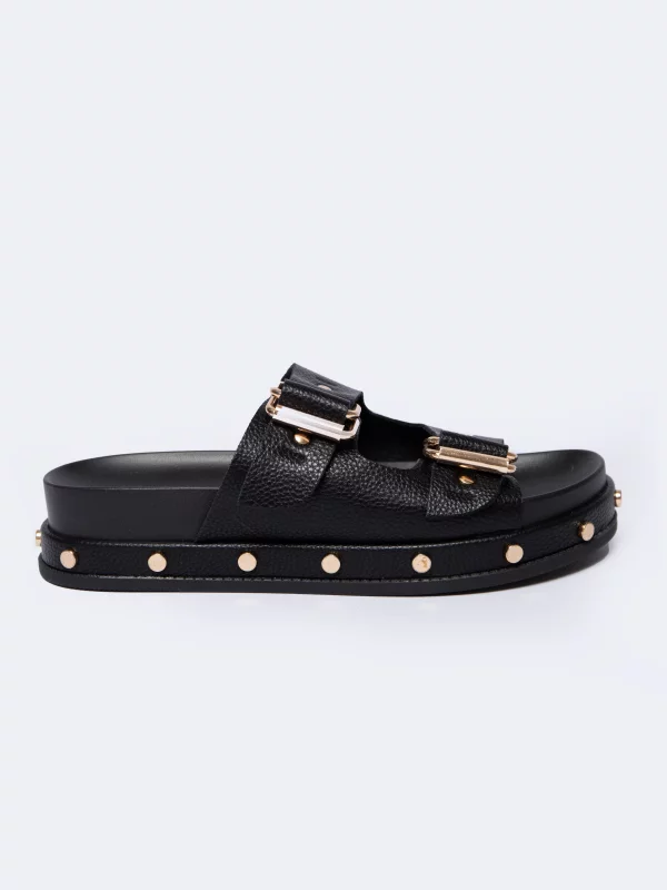 Klapki damskie na podwyższonej podeszwie czarne NN274082 906