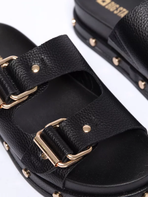 Klapki damskie na podwyższonej podeszwie czarne NN274082 906