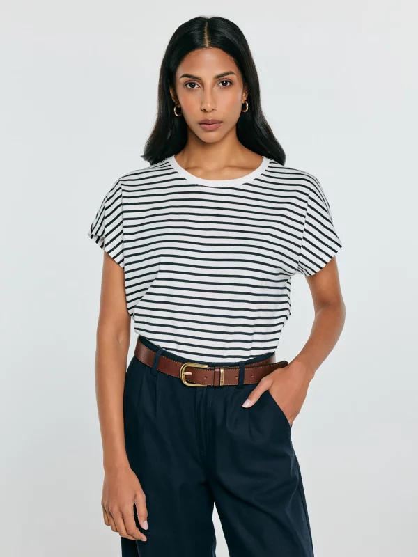 Koszulka damska w paski biało-granatowa Aleksa 403