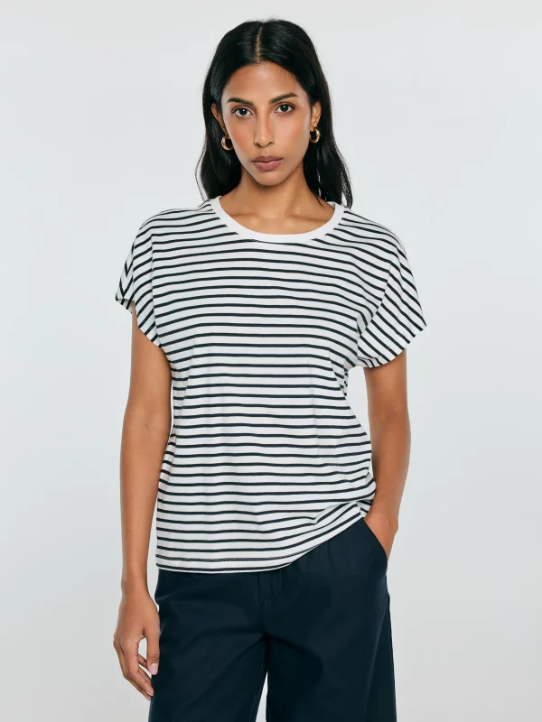 Koszulka damska w paski biało-granatowa Aleksa 403