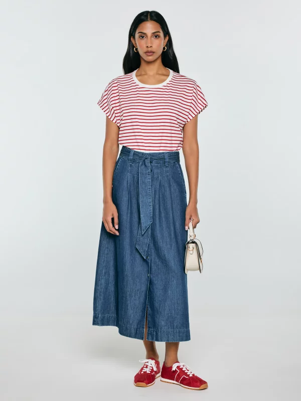 Spódnica damska midi jeansowa rozkloszowana granatowa Bria 544