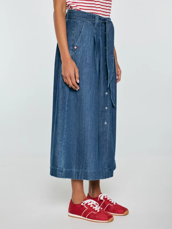 Spódnica damska midi jeansowa rozkloszowana granatowa Bria 544