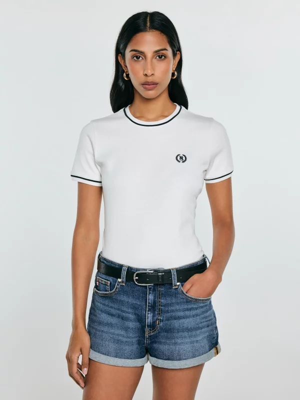 Koszulka damska z kontrastowym wykończeniem biała Lemoure 102