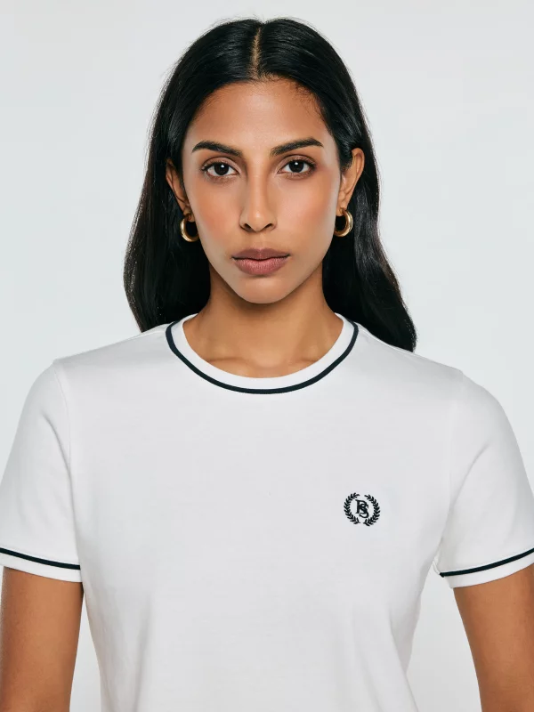 Koszulka damska z kontrastowym wykończeniem biała Lemoure 102