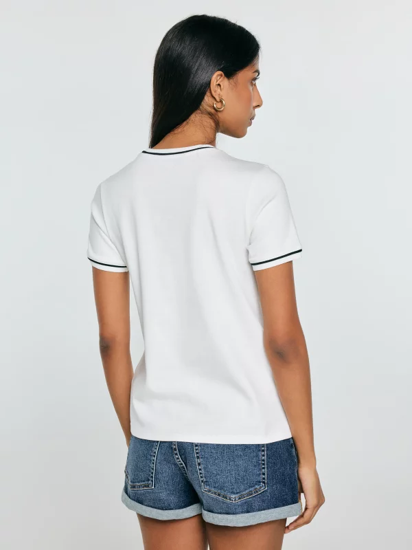 Koszulka damska z kontrastowym wykończeniem biała Lemoure 102