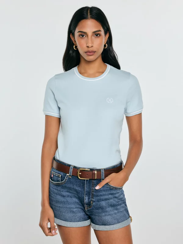 Koszulka damska z kontrastowym wykończeniem jasnoniebieska Lemoure 400