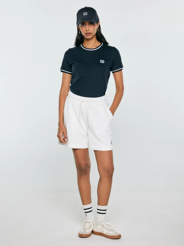 Koszulka damska z kontrastowym wykończeniem granatowa Lemoure 403