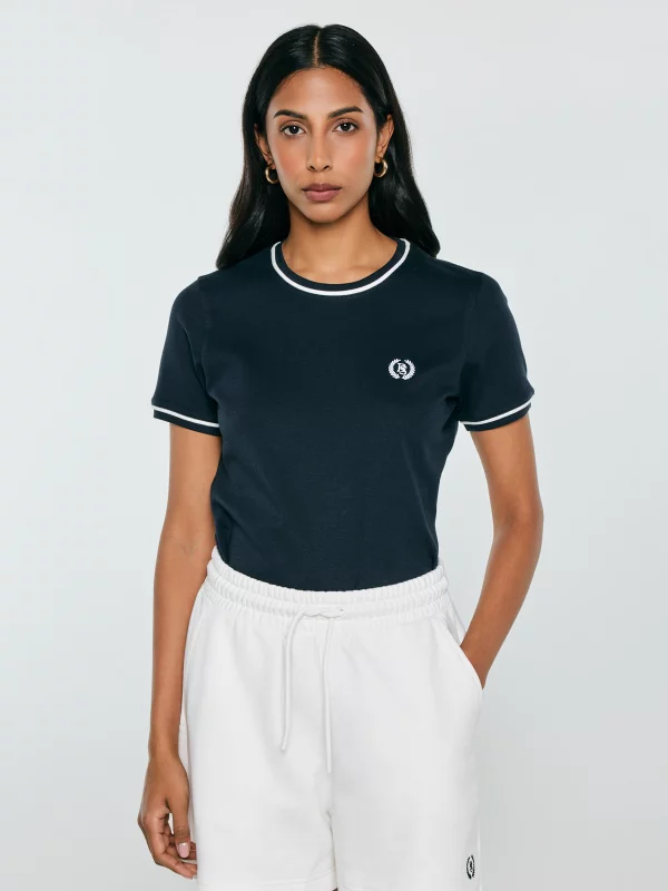 Koszulka damska z kontrastowym wykończeniem granatowa Lemoure 403