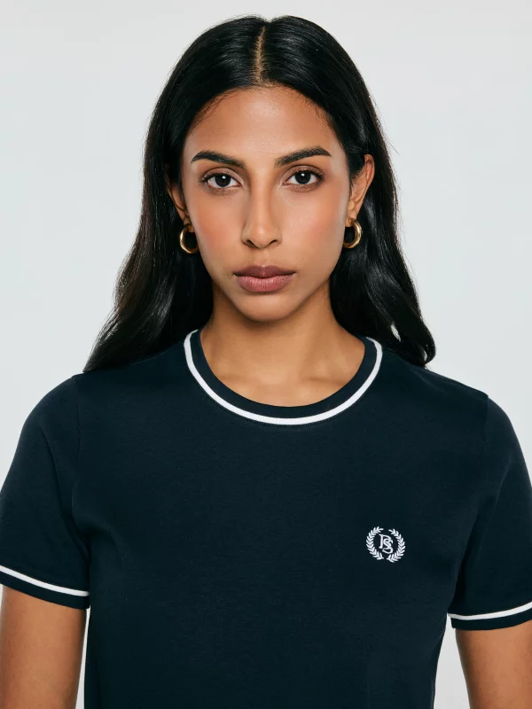 Koszulka damska z kontrastowym wykończeniem granatowa Lemoure 403