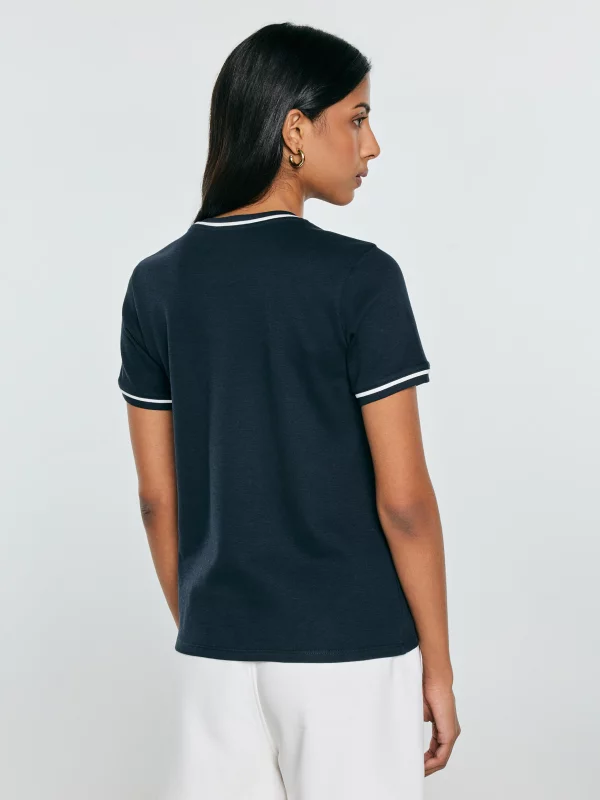 Koszulka damska z kontrastowym wykończeniem granatowa Lemoure 403