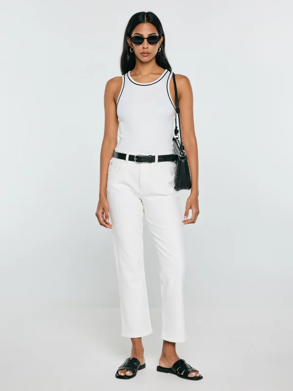 Top damski z kontrastowym wykończeniem biały Lessa 100