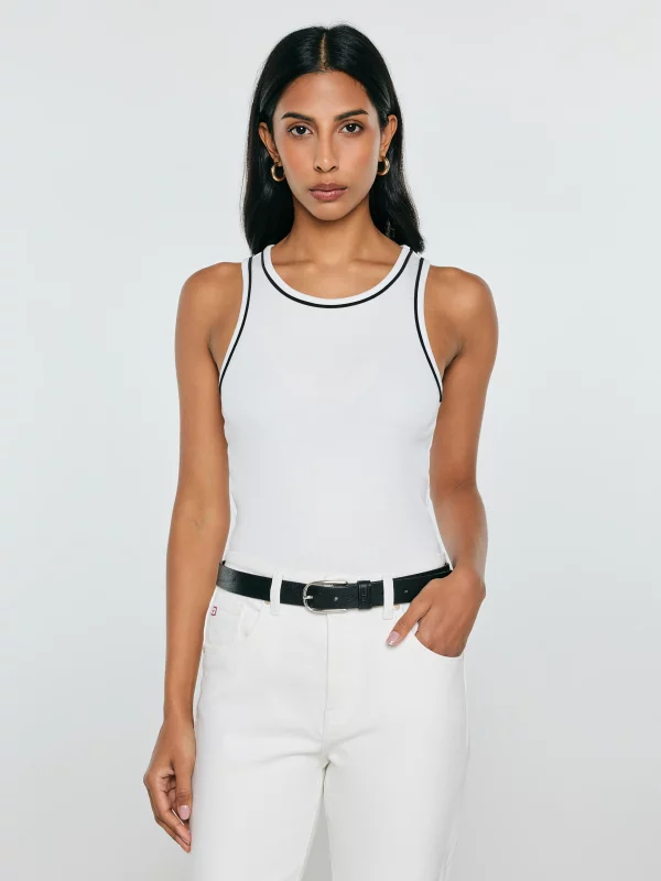 Top damski z kontrastowym wykończeniem biały Lessa 100