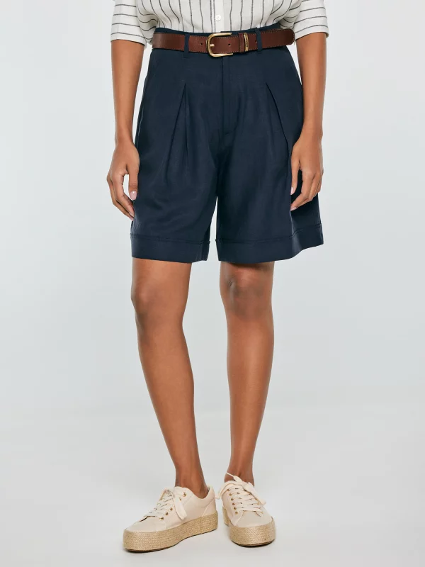 Szorty damskie z domieszką lnu granatowe Maryliana 403