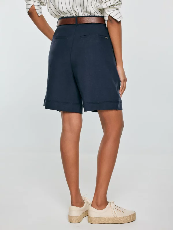 Szorty damskie z domieszką lnu granatowe Maryliana 403