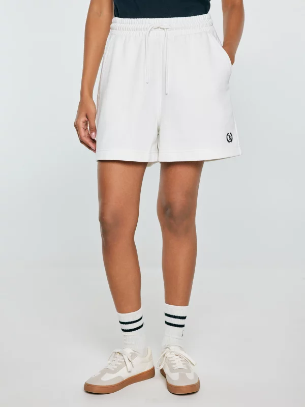 Szorty damskie dresowe z niewielkim haftem białe Meganta 100