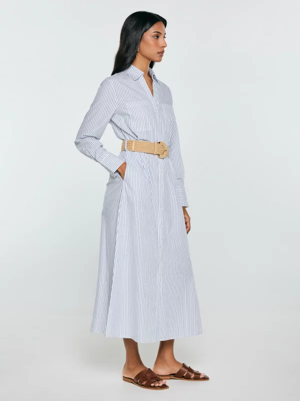 Sukienka damska midi koszulowa jasnoniebieska Merinsa 400