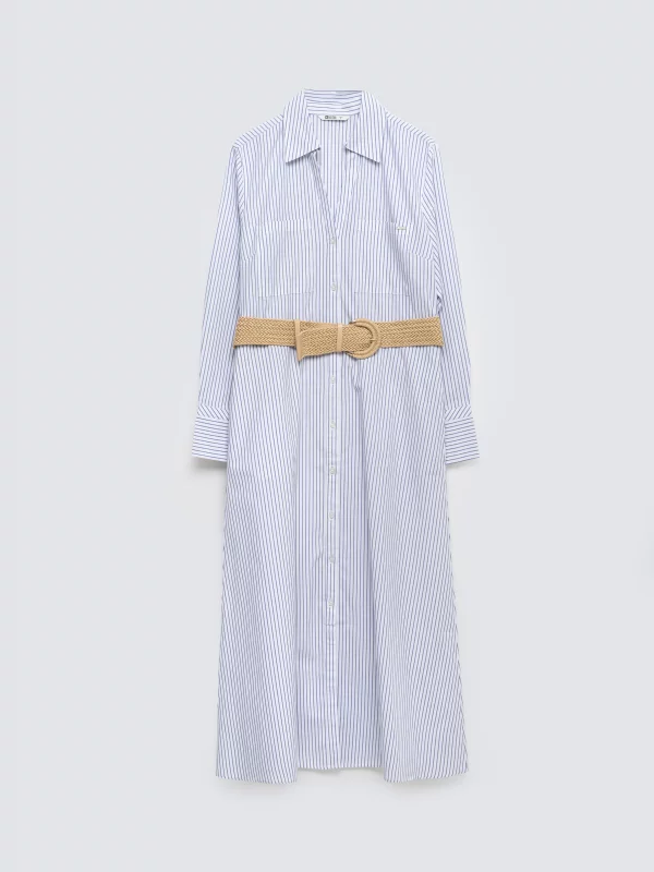 Sukienka damska midi koszulowa jasnoniebieska Merinsa 400