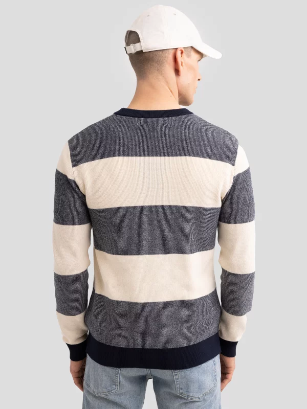 Sweter męski bawełniany w pasy beżowo-szare Pasador 000