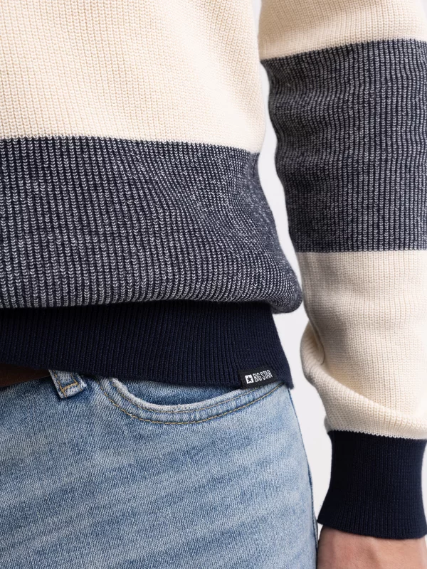 Sweter męski bawełniany w pasy beżowo-szare Pasador 000