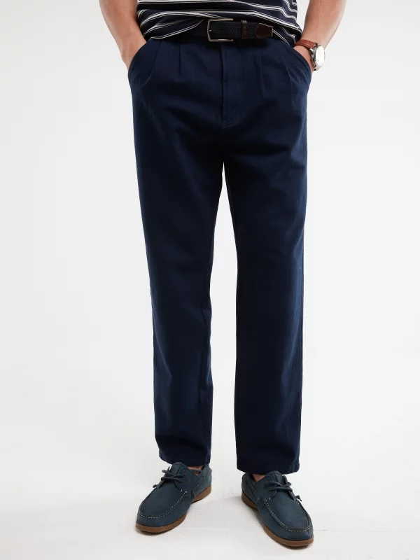 Spodnie męskie loose z dodatkiem lnu granatowe Patrik 403