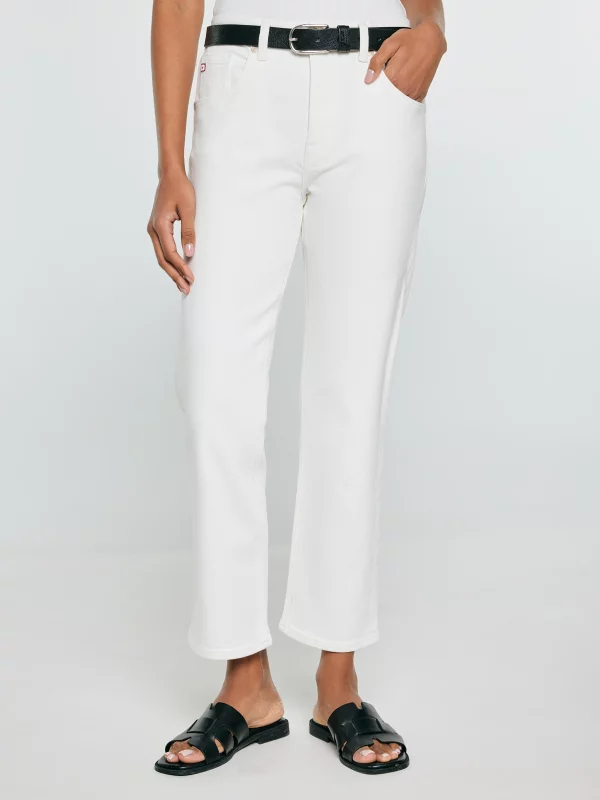 Jeansy damskie z prostą nogawką białe Avril Cropped 818