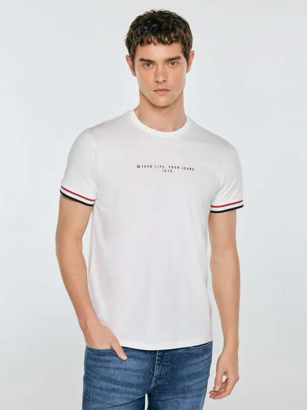 Koszulka męska z kontrastowym wykończeniem biała Bortor 100