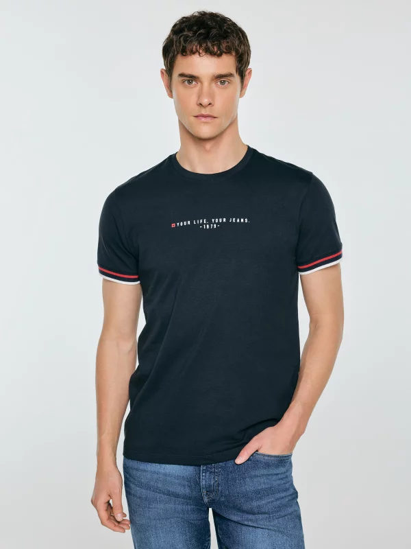 Koszulka męska z kontrastowym wykończeniem granatowa Bortor 403
