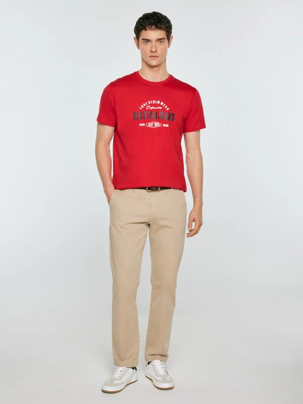 Koszulka męska z kontrastowym nadrukiem czerwona Sers 603