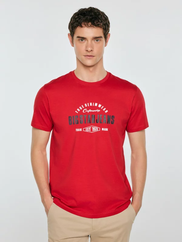 Koszulka męska z kontrastowym nadrukiem czerwona Sers 603