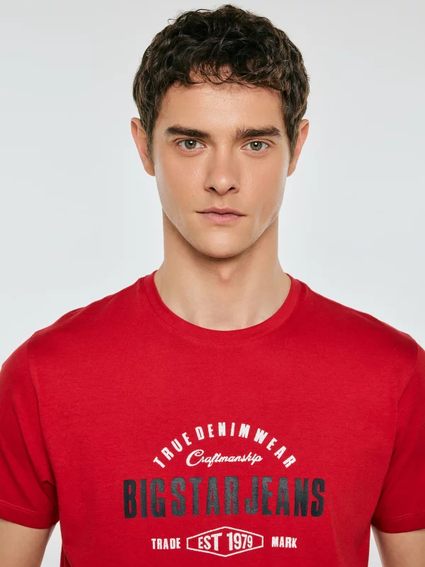 Koszulka męska z kontrastowym nadrukiem czerwona Sers 603