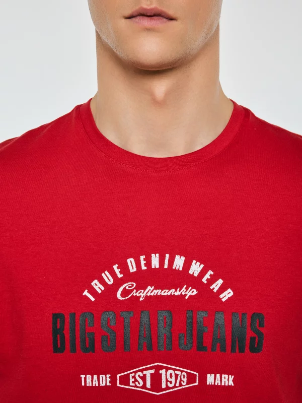 Koszulka męska z kontrastowym nadrukiem czerwona Sers 603