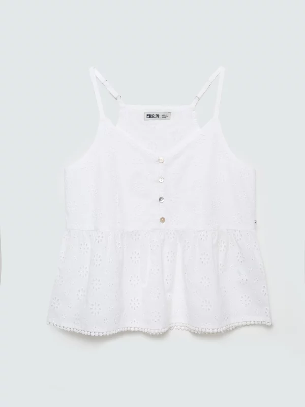 Top damski bawełniany haftowany biały Balbina 100