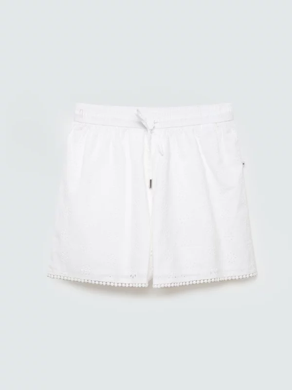 Szorty damskie bawełniane haftowane białe Balbine 100