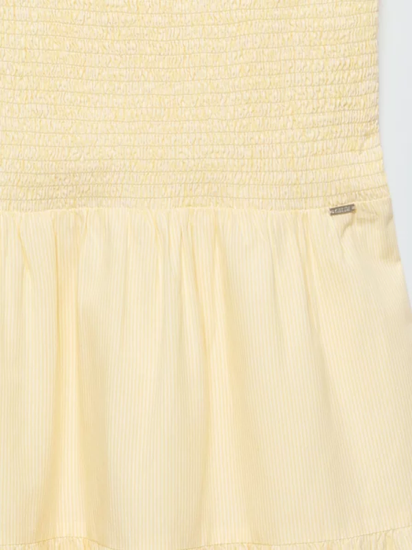 Sukienka damska midi na ramiączkach w drobne paseczki jasnożółta Gopisi 200