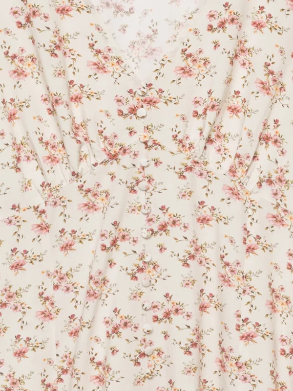 Sukienka damska midi z wiskozy w kwiatowy wzór perłowa Pala 103