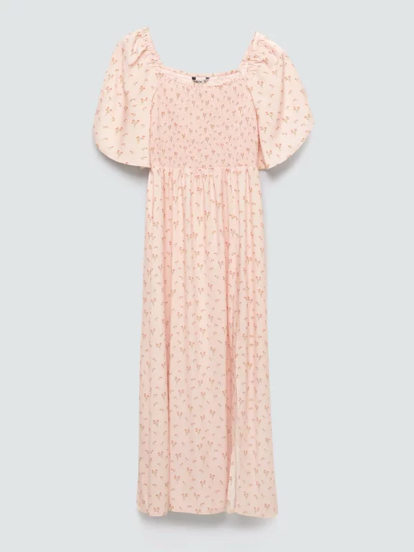 Sukienka damska midi z wiskozy z motywem kwiatowym różowa Bler 600