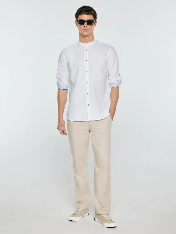 Lniana koszula męska ze stójką biała Janeiso 101