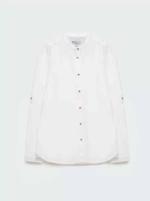 Lniana koszula męska ze stójką biała Janeiso 101