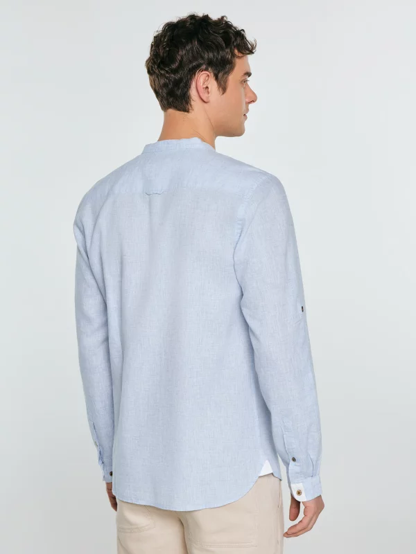 Lniana koszula męska ze stójką błękitna Janeiso 400