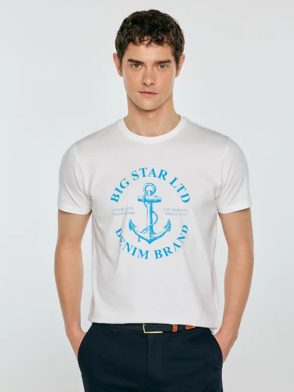 Koszulka męska z kontrastowym nadrukiem biała Kartes 100