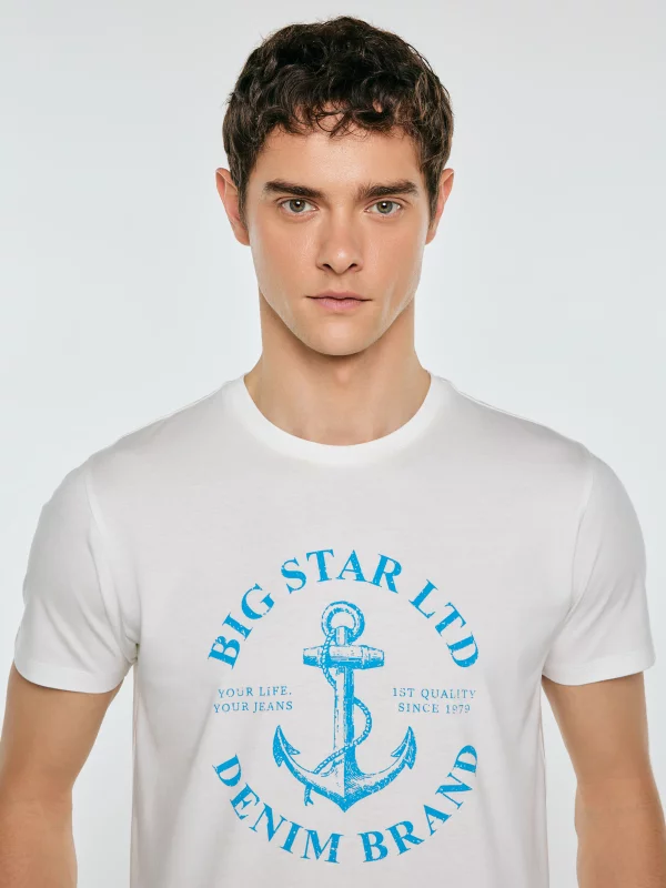 Koszulka męska z kontrastowym nadrukiem biała Kartes 100