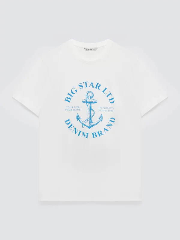 Koszulka męska z kontrastowym nadrukiem biała Kartes 100