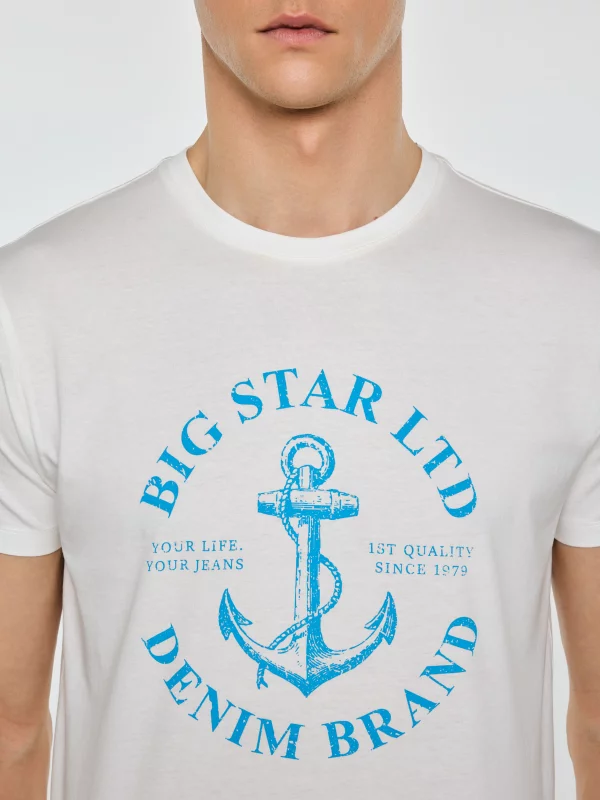 Koszulka męska z kontrastowym nadrukiem biała Kartes 100