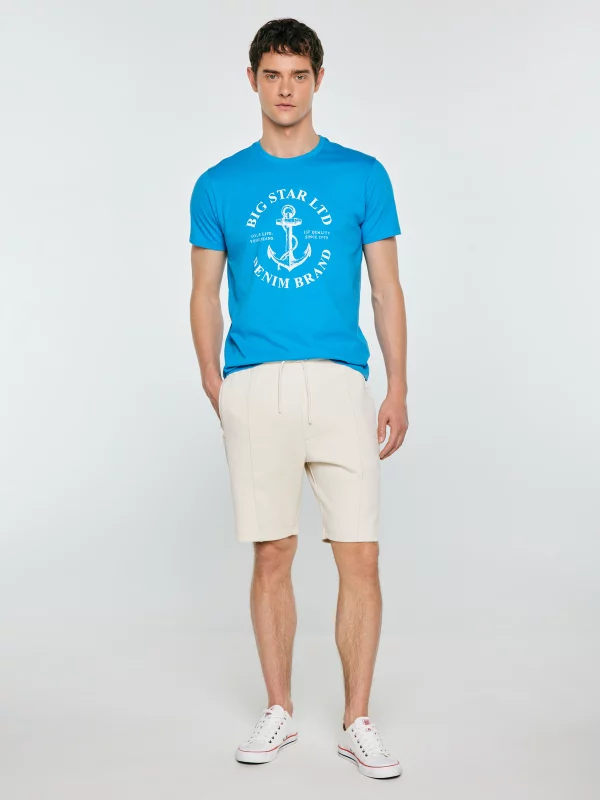 Koszulka męska z kontrastowym nadrukiem niebieska Kartes 401