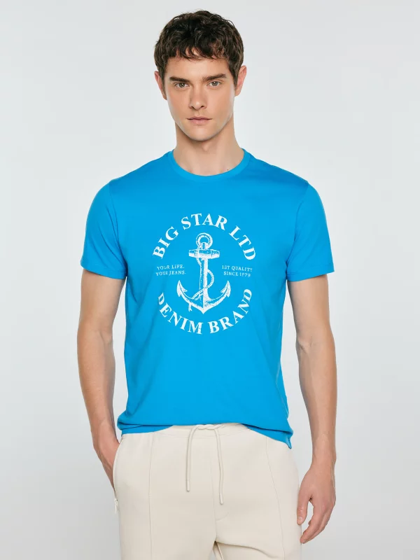 Koszulka męska z kontrastowym nadrukiem niebieska Kartes 401