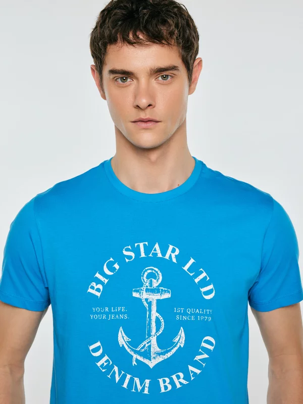 Koszulka męska z kontrastowym nadrukiem niebieska Kartes 401