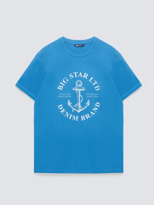 Koszulka męska z kontrastowym nadrukiem niebieska Kartes 401