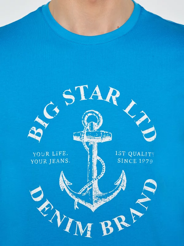 Koszulka męska z kontrastowym nadrukiem niebieska Kartes 401