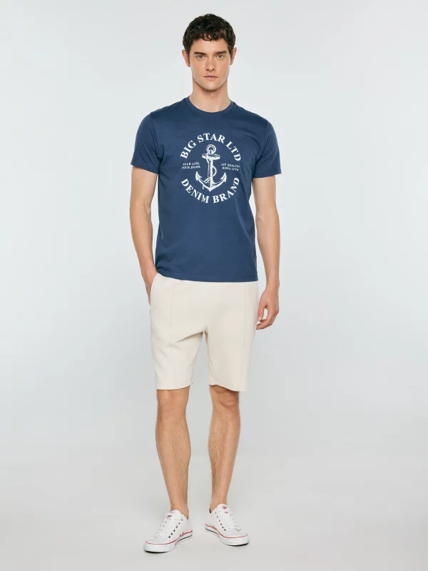 Koszulka męska z kontrastowym nadrukiem ciemnoniebieska Kartes 402